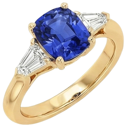 Natural Real ( Not Lab Grown )  Cushion Deep Blue Ceylon Sapphire & Tapered Baguette Ring 9.50 Carats