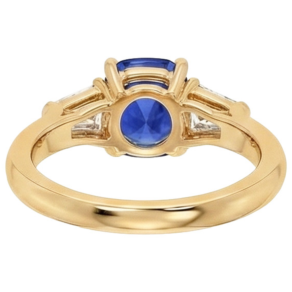 Natural Real ( Not Lab Grown )  Cushion Deep Blue Ceylon Sapphire & Tapered Baguette Ring 9.50 Carats