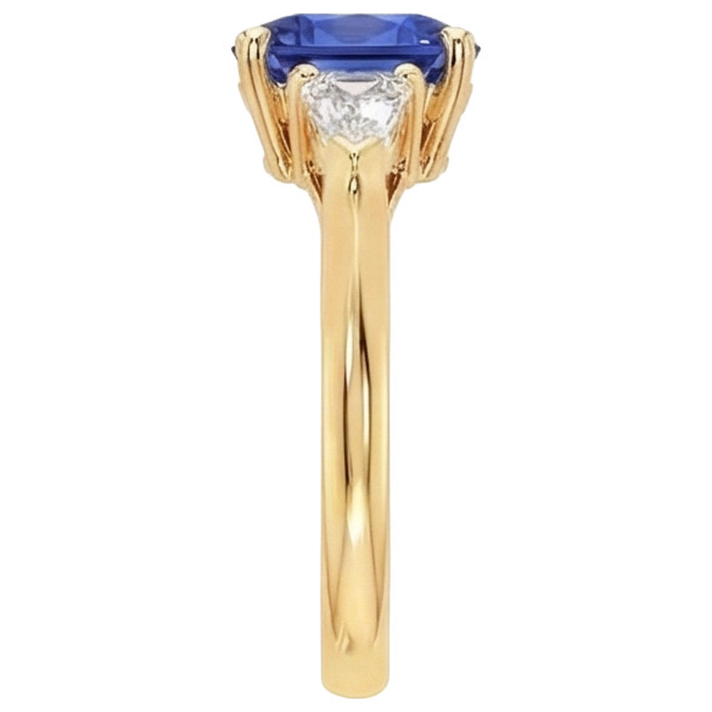 Natural Real ( Not Lab Grown )  Cushion Deep Blue Ceylon Sapphire & Tapered Baguette Ring 9.50 Carats
