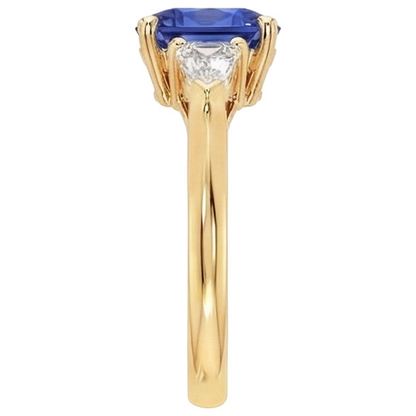 Natural Real ( Not Lab Grown )  Cushion Deep Blue Ceylon Sapphire & Tapered Baguette Ring 9.50 Carats
