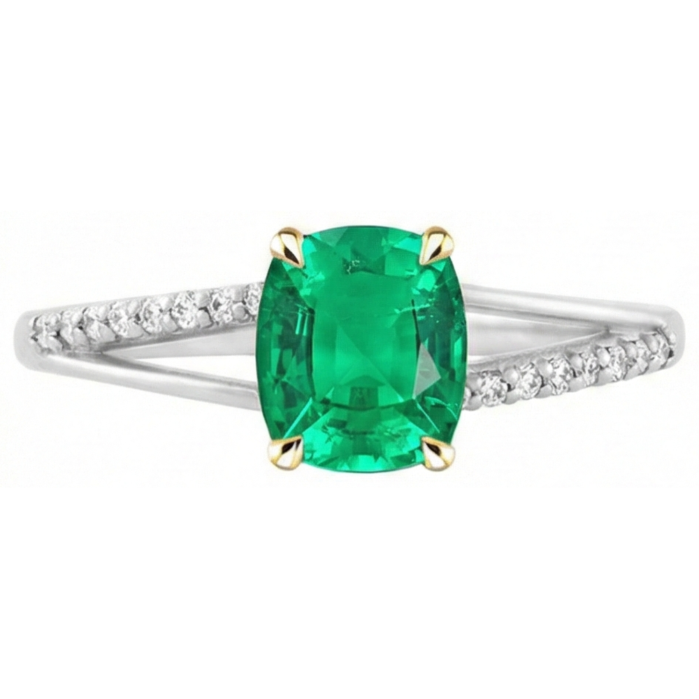 Natural Real ( Not Lab Grown ) Cushion Gemstone Ring Green Emerald GIA Diamond Jewelry