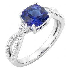Natural Real ( Not Lab Grown )  Cushion Sapphire 3 Stone Ring Split Shank 2.25 Carats Rope Style