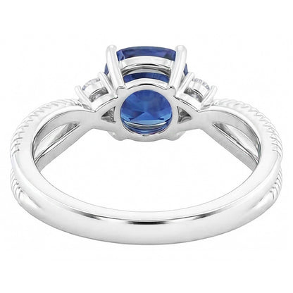 Natural Real ( Not Lab Grown )  Cushion Sapphire 3 Stone Ring Split Shank 2.25 Carats Rope Style