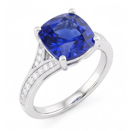 Natural Real ( Not Lab Grown )  Cushion Sapphire Gemstone Ring 3.50 Carats Split Shank Women’s Jewelry
