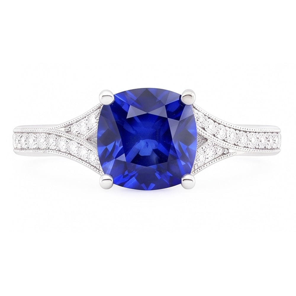 Natural Real ( Not Lab Grown )  Cushion Sapphire Gemstone Ring 3.50 Carats Split Shank Women’s Jewelry