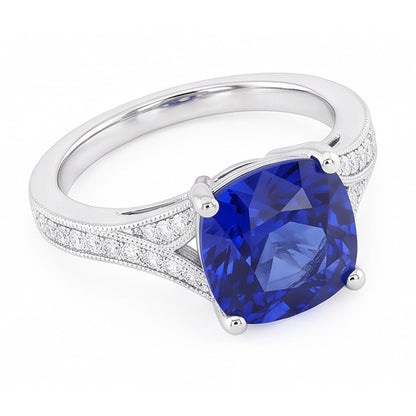 Natural Real ( Not Lab Grown )  Cushion Sapphire Gemstone Ring 3.50 Carats Split Shank Women’s Jewelry