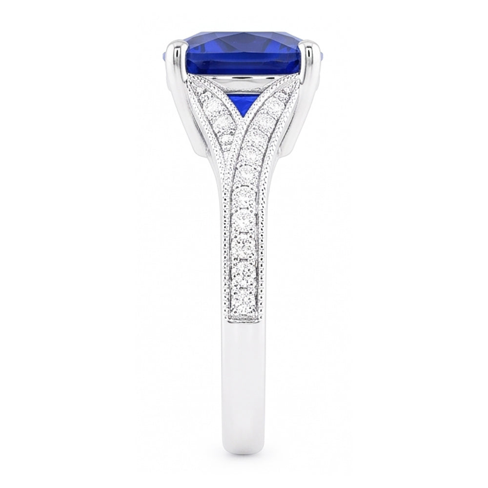 Natural Real ( Not Lab Grown )  Cushion Sapphire Gemstone Ring 3.50 Carats Split Shank Women’s Jewelry