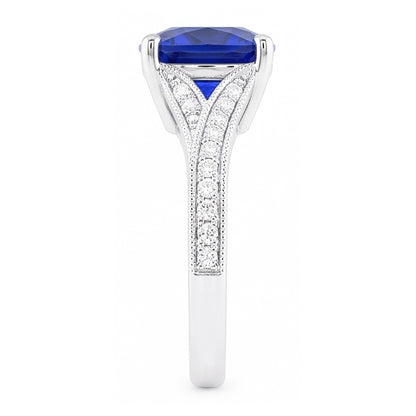 Natural Real ( Not Lab Grown )  Cushion Sapphire Gemstone Ring 3.50 Carats Split Shank Women’s Jewelry