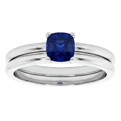 Natural Real ( Not Lab Grown )  Cushion Solitaire Blue Sapphire Engagement Ring Set 1 Carat