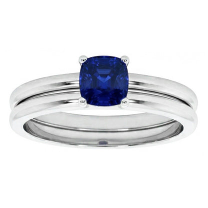 Natural Real ( Not Lab Grown )  Cushion Solitaire Blue Sapphire Engagement Ring Set 1 Carat