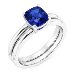 Natural Real ( Not Lab Grown )  Cushion Solitaire Blue Sapphire Engagement Ring Set 1 Carat