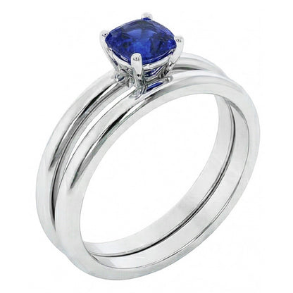 Natural Real ( Not Lab Grown )  Cushion Solitaire Blue Sapphire Engagement Ring Set 1 Carat