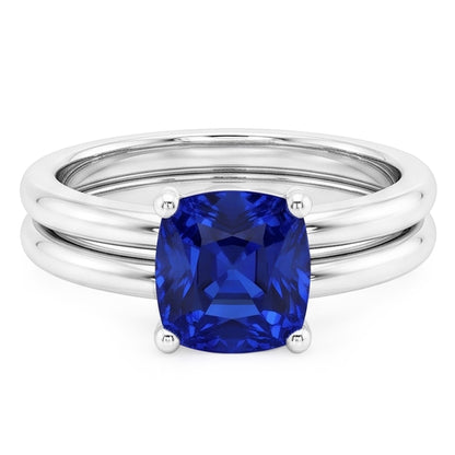 Natural Real ( Not Lab Grown )  Cushion Solitaire Blue Sapphire Engagement Ring Set 1 Carat