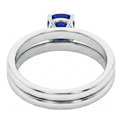 Natural Real ( Not Lab Grown )  Cushion Solitaire Blue Sapphire Engagement Ring Set 1 Carat