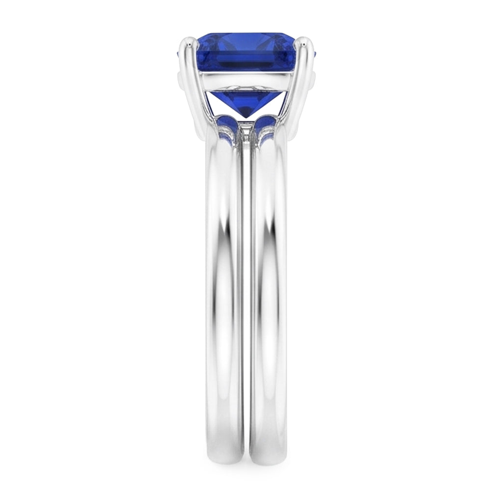 Natural Real ( Not Lab Grown )  Cushion Solitaire Blue Sapphire Engagement Ring Set 1 Carat