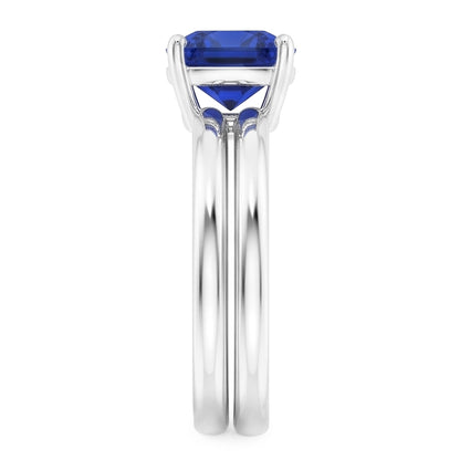 Natural Real ( Not Lab Grown )  Cushion Solitaire Blue Sapphire Engagement Ring Set 1 Carat