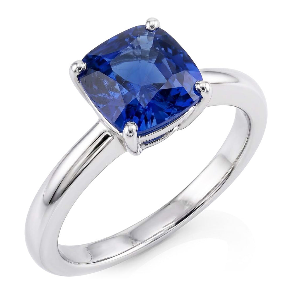 Natural Real ( Not Lab Grown )  Cushion Solitaire Sapphire Ring 2.50 Carats White Gold Jewelry