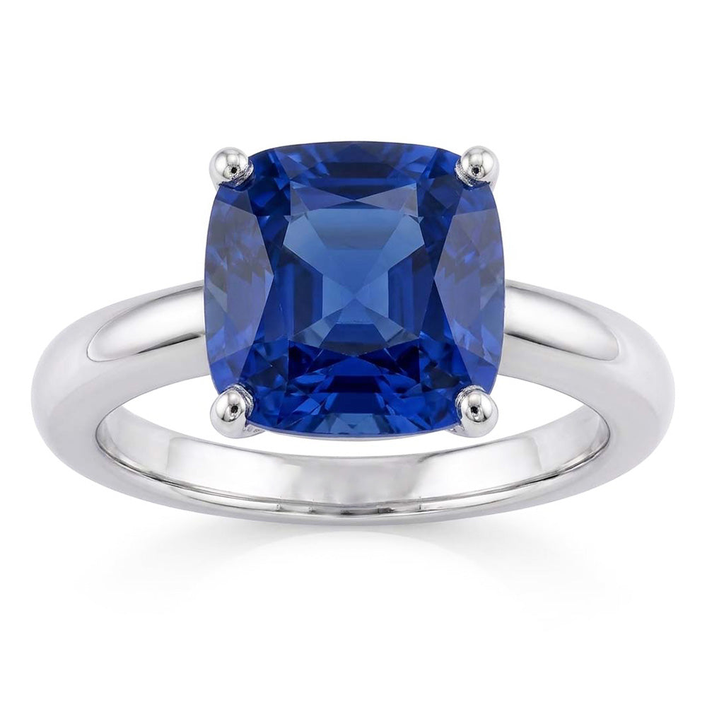Natural Real ( Not Lab Grown )  Cushion Solitaire Sapphire Ring 2.50 Carats White Gold Jewelry