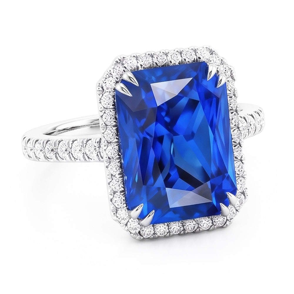 Natural Real ( Not Lab Grown )  Dark Blue Halo Sapphire Engagement Ring