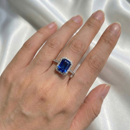 Natural Real ( Not Lab Grown )  Dark Blue Halo Sapphire Engagement Ring