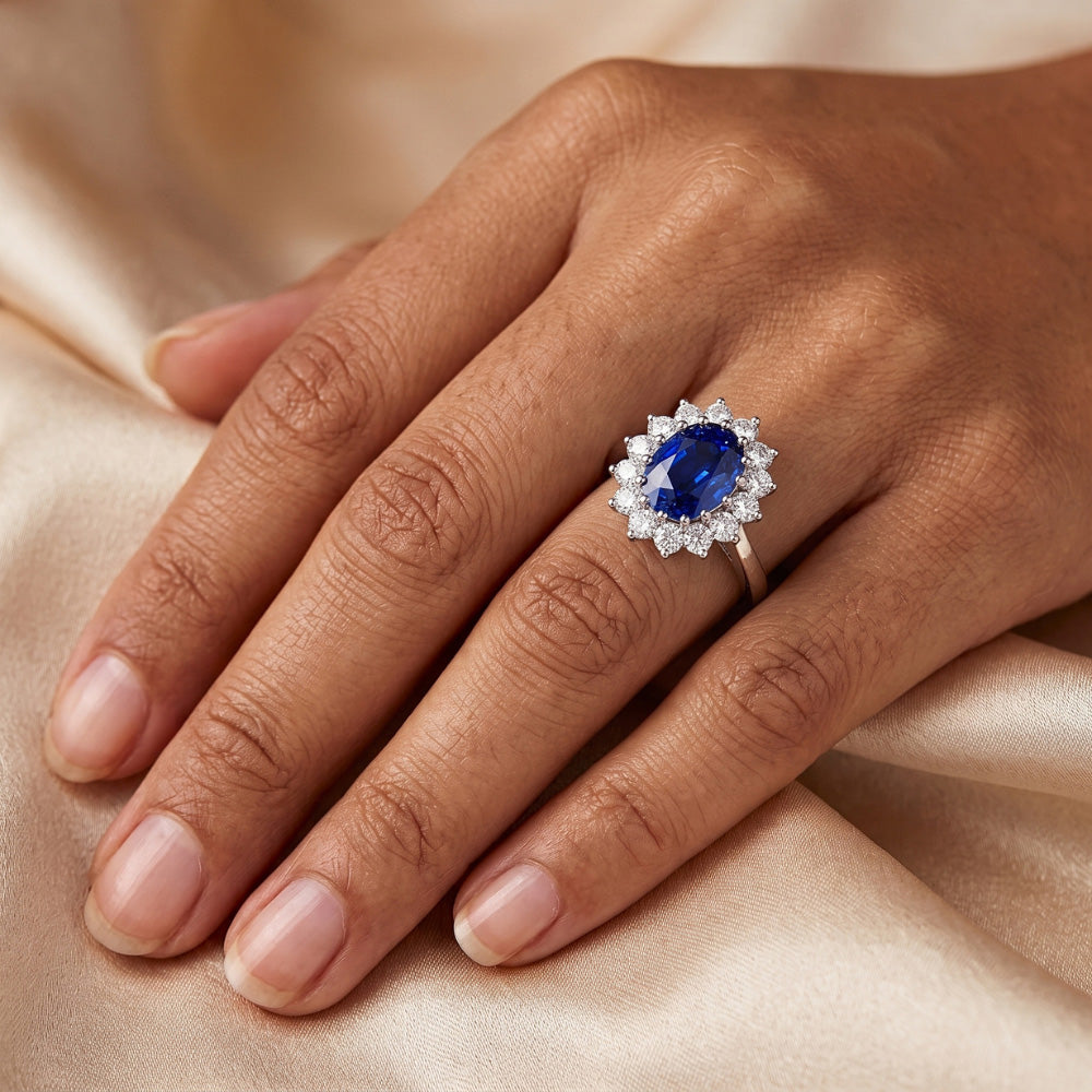 Natural Real ( Not Lab Grown )  Dark Blue Sapphire And Diamond Ring