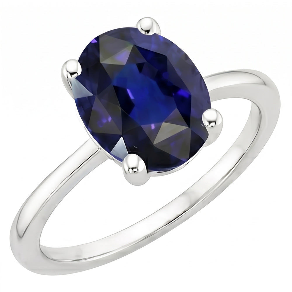 Natural Real ( Not Lab Grown )  Dark Blue Sapphire Oval Engagement Ring