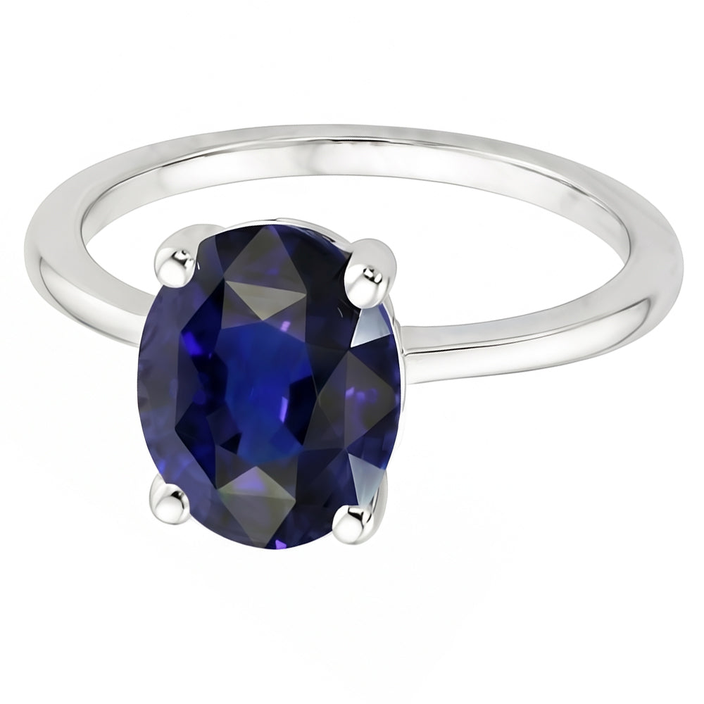 Natural Real ( Not Lab Grown )  Dark Blue Sapphire Oval Engagement Ring