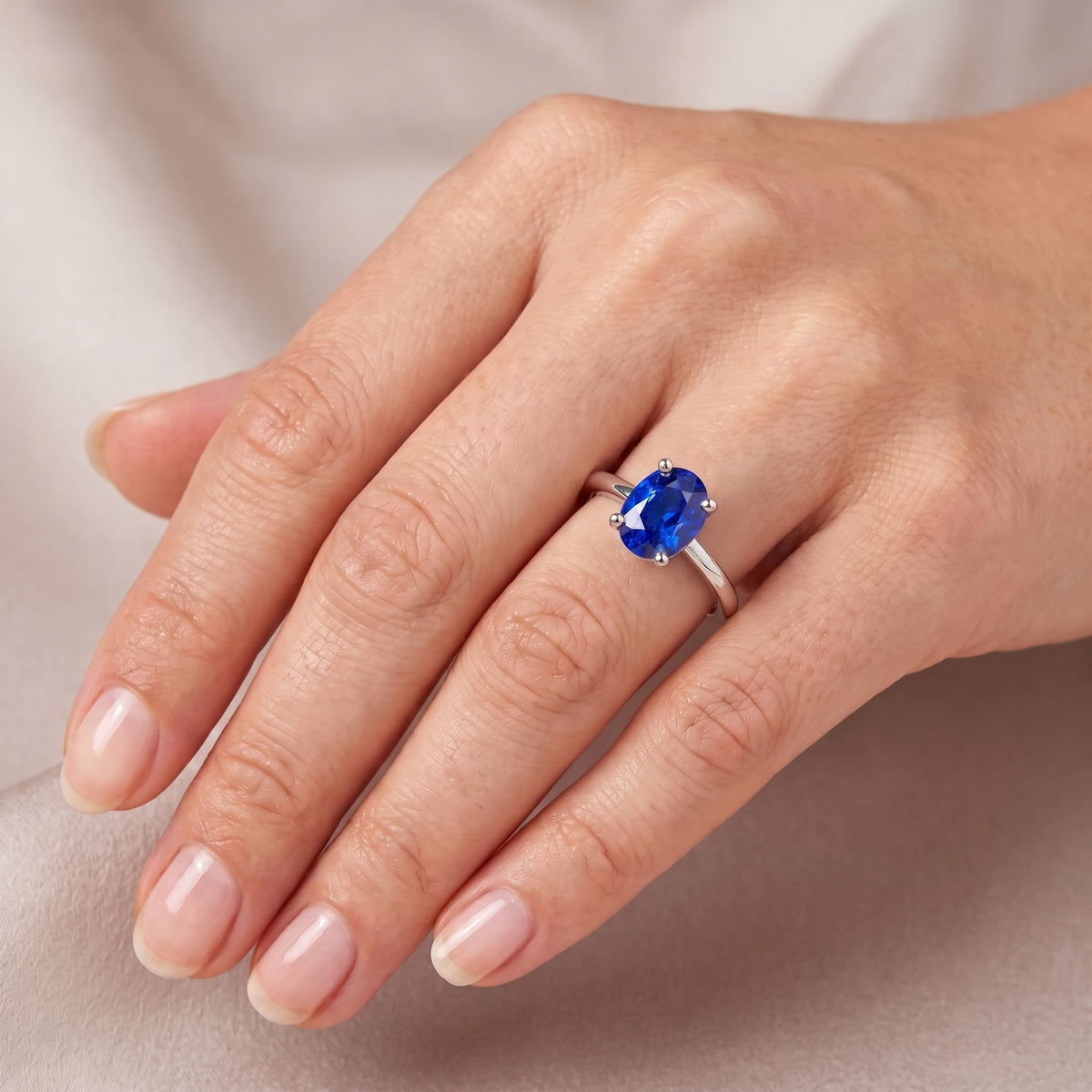 Natural Real ( Not Lab Grown )  Dark Blue Sapphire Oval Engagement Ring