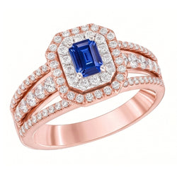 Natural Real ( Not Lab Grown )  Double Halo Blue Sapphire Gemstone Wedding Ring 3 Carats Rose Gold 14K