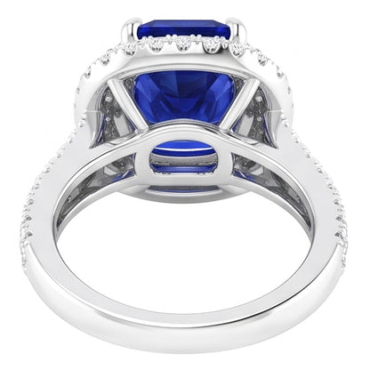 Natural Real ( Not Lab Grown )  Double Halo Cushion Blue Sapphire Ring Pave Split Shank 4.50 Carats