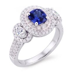 Natural Real ( Not Lab Grown )  Double Halo Cushion Sapphire Ring 3 Carats White Gold 14K