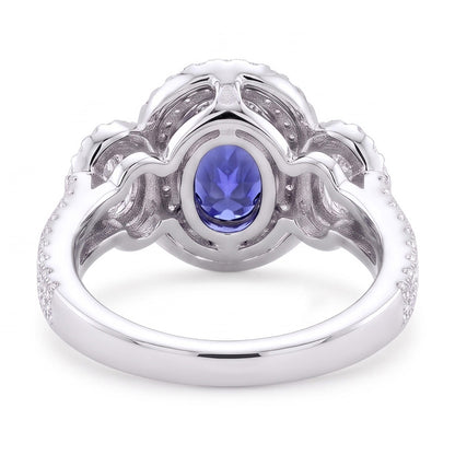 Natural Real ( Not Lab Grown )  Double Halo Cushion Sapphire Ring 3 Carats White Gold 14K