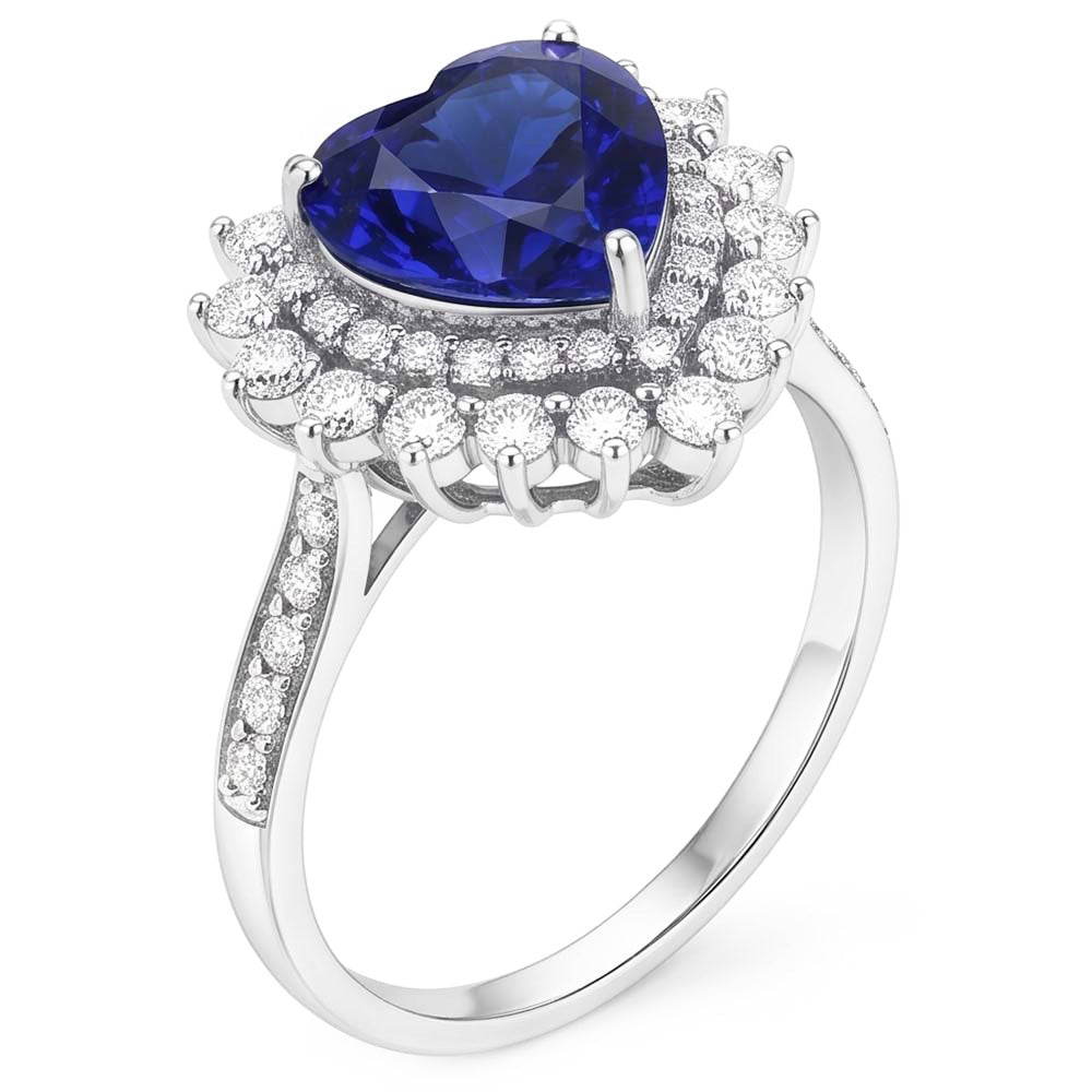 Natural Real ( Not Lab Grown )  Double Halo Heart Ceylon Sapphire Ring Flower Style 4 Carats