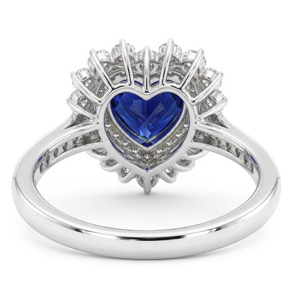 Natural Real ( Not Lab Grown )  Double Halo Heart Ceylon Sapphire Ring Flower Style 4 Carats