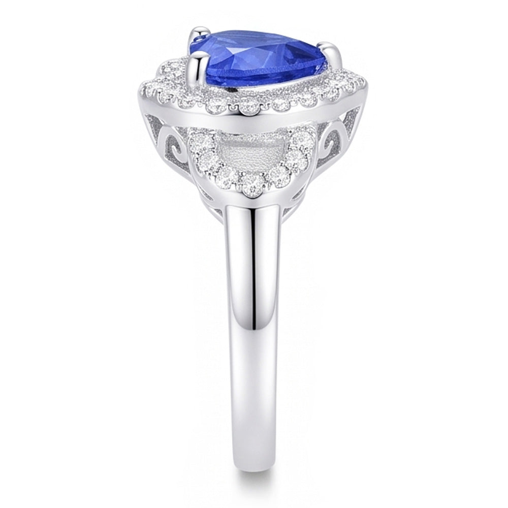 Natural Real ( Not Lab Grown )  Double Halo Heart Sri Lankan Sapphire Ring 3 Carats White Gold 14K