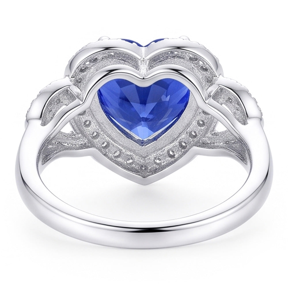 Natural Real ( Not Lab Grown )  Double Halo Heart Sri Lankan Sapphire Ring 3 Carats White Gold 14K