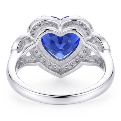 Natural Real ( Not Lab Grown )  Double Halo Heart Sri Lankan Sapphire Ring 3 Carats White Gold 14K