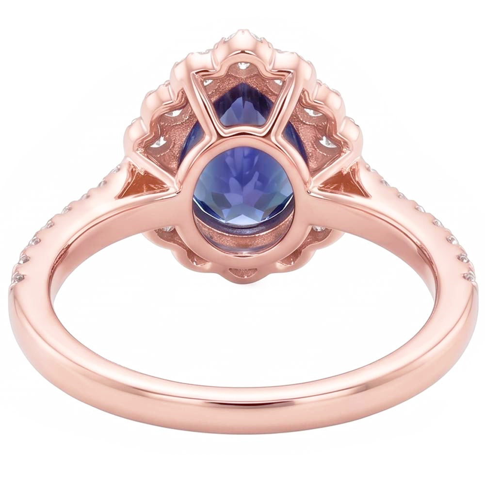 Natural Real ( Not Lab Grown )  Double Halo Ring Rose Gold Flower Style Pear Ceylon Sapphire 4 Carats