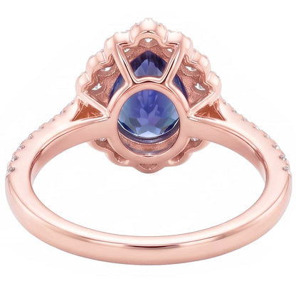 Natural Real ( Not Lab Grown )  Double Halo Ring Rose Gold Flower Style Pear Ceylon Sapphire 4 Carats
