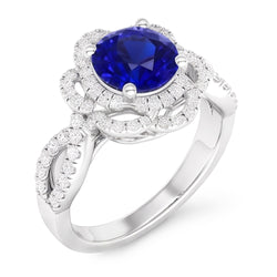 Natural Real ( Not Lab Grown )  Double Halo Round Blue Sapphire Ring Flower Style 5 Carats Split Shank