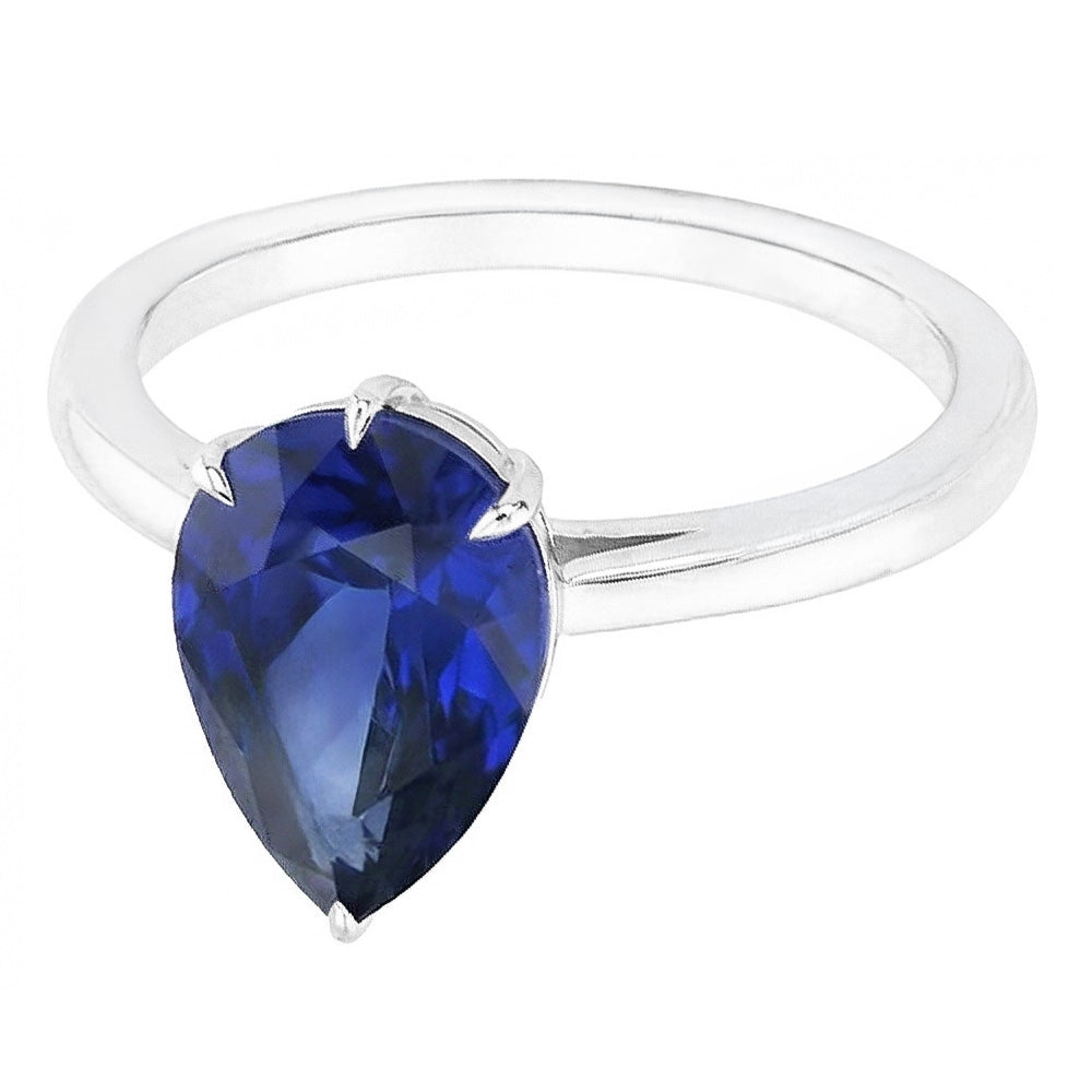 Natural Real ( Not Lab Grown )  Eagle Claw Prongs Ladies Solitaire Ring Pear Cut Blue Sapphire Jewelry