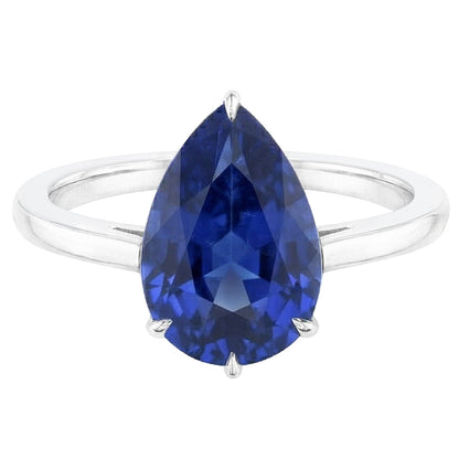 Natural Real ( Not Lab Grown )  Eagle Claw Prongs Ladies Solitaire Ring Pear Cut Blue Sapphire Jewelry