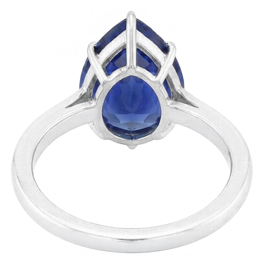 Natural Real ( Not Lab Grown )  Eagle Claw Prongs Ladies Solitaire Ring Pear Cut Blue Sapphire Jewelry