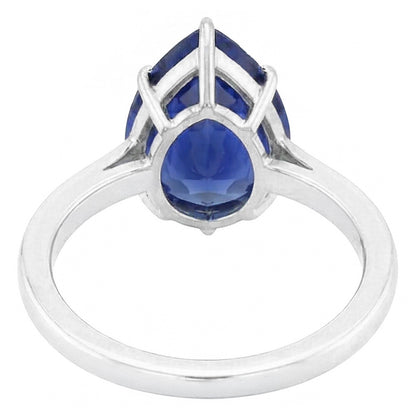 Natural Real ( Not Lab Grown )  Eagle Claw Prongs Ladies Solitaire Ring Pear Cut Blue Sapphire Jewelry