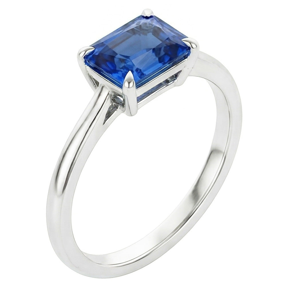 Natural Real ( Not Lab Grown )  Eagle Claw Prongs Radiant Solitaire Ring Light Blue Sapphire Gold 14K