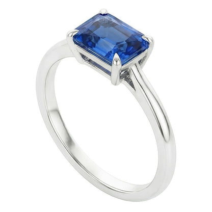 Natural Real ( Not Lab Grown )  Eagle Claw Prongs Radiant Solitaire Ring Light Blue Sapphire Gold 14K