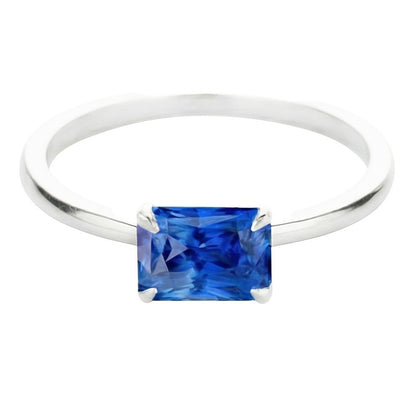 Natural Real ( Not Lab Grown )  Eagle Claw Prongs Radiant Solitaire Ring Light Blue Sapphire Gold 14K