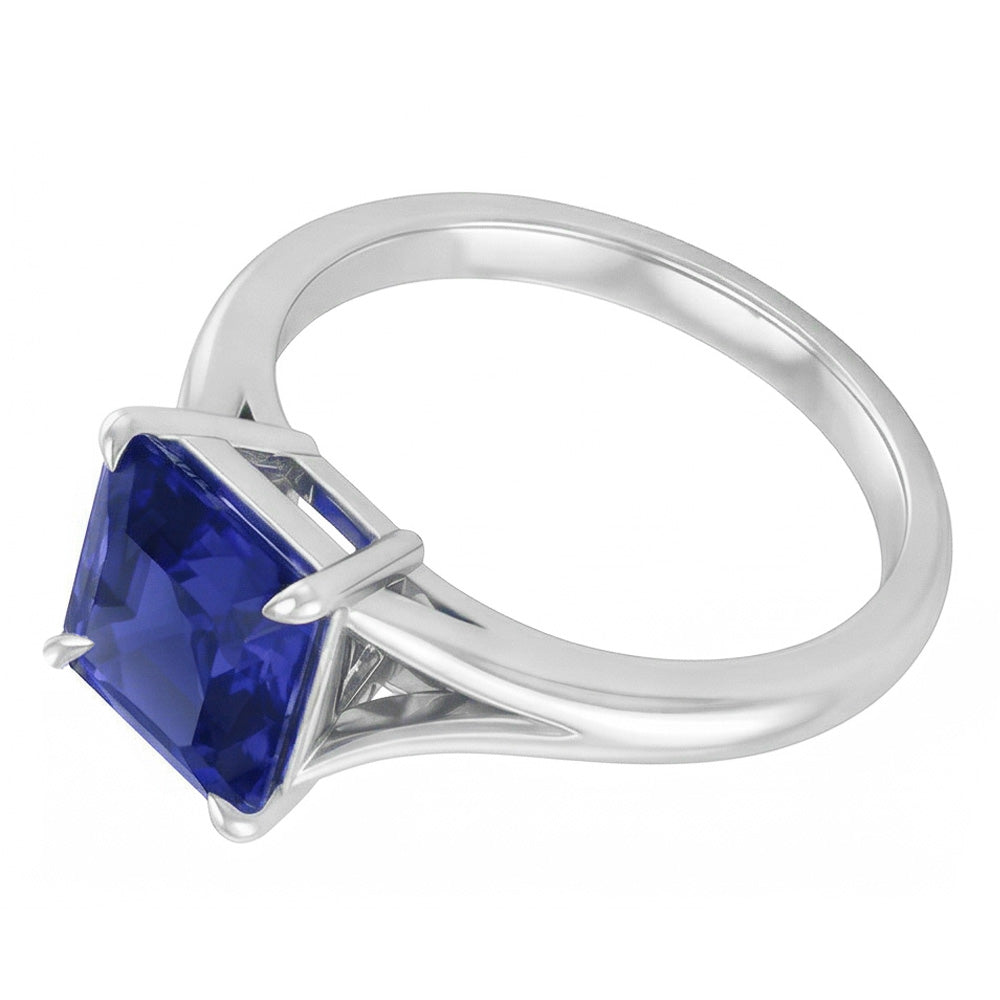 Natural Real ( Not Lab Grown )  Eagle Claws Solitaire Asscher Cut Ring Split Shank Blue Sapphire 1.50 Carats