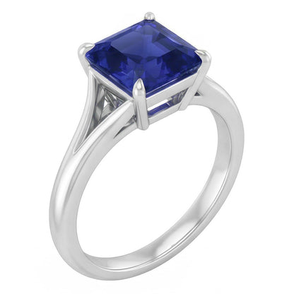 Natural Real ( Not Lab Grown )  Eagle Claws Solitaire Asscher Cut Ring Split Shank Blue Sapphire 1.50 Carats