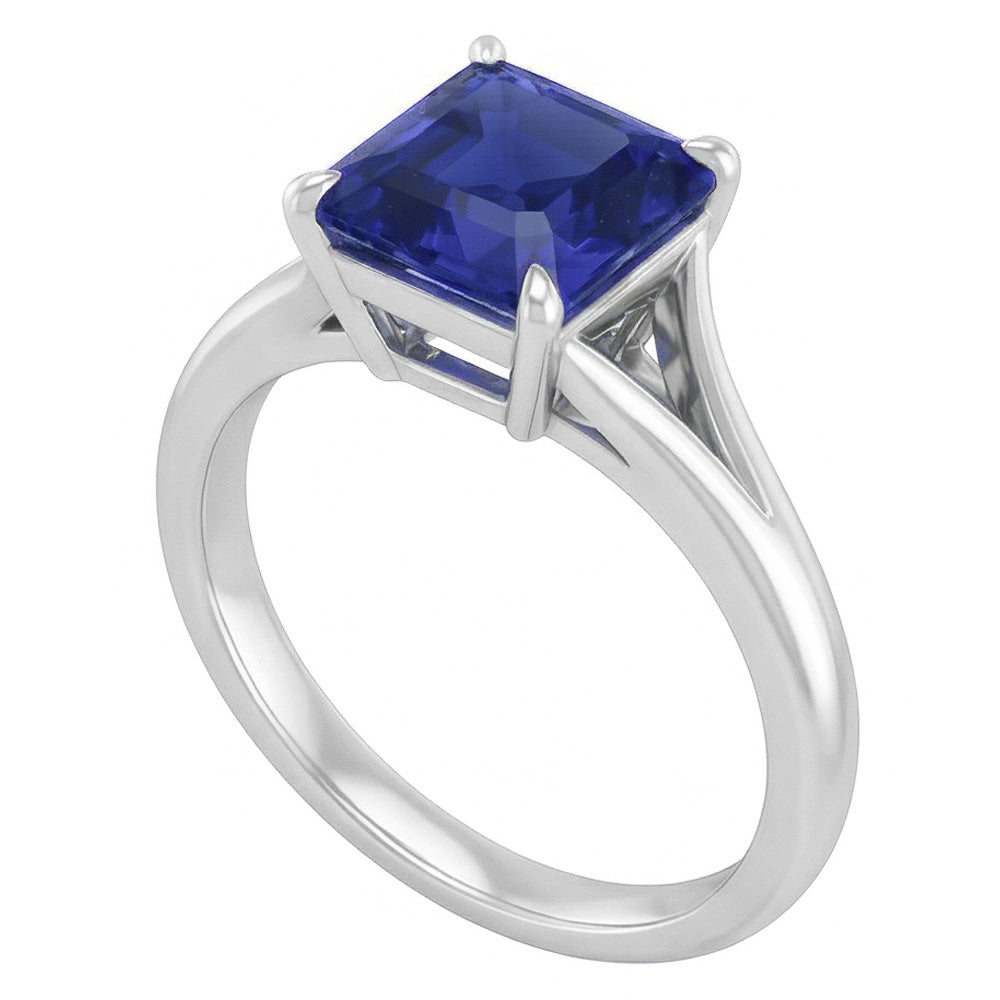 Natural Real ( Not Lab Grown )  Eagle Claws Solitaire Asscher Cut Ring Split Shank Blue Sapphire 1.50 Carats